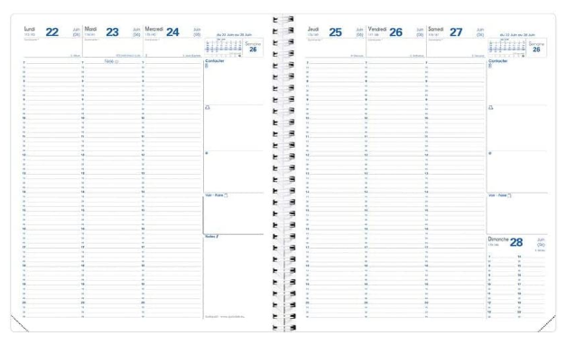 Agenda 2024 LECAS format carré 14 x 22 cm - Règlure travers horaires -  Couverture noire - 1 jour par page