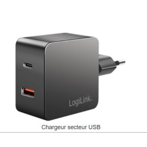 LogiLink Chargeur secteur USB, 1 USB-A, 1 USB-C, 45 watts